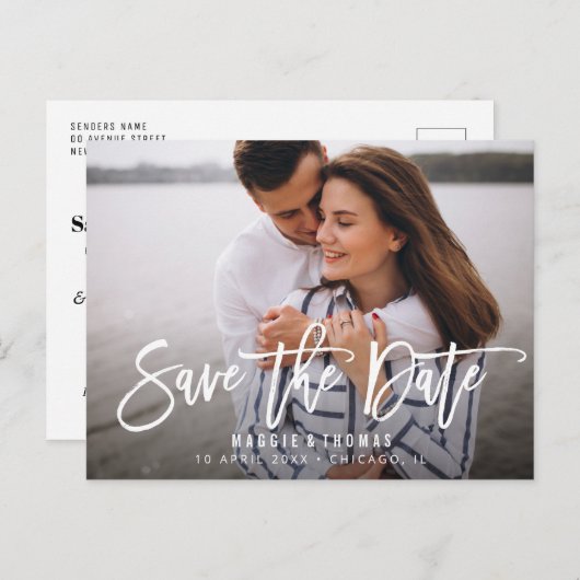 Eenvoudige rustieke bruiloft Save the Date briefka Briefkaart (Voorkant / Achterkant)