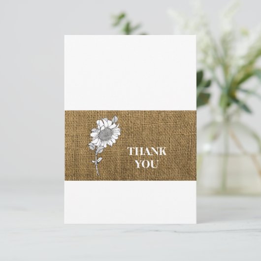 Eenvoudige rustieke Burlap Zonnebloem Dank u Kaart (Staand voorkant)