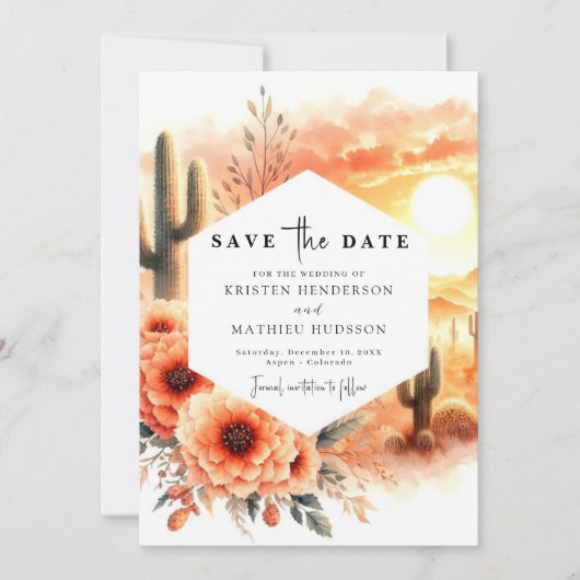 Eenvoudige rustieke cactus bruiloft save the date (Voorkant)