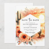 Eenvoudige rustieke cactus bruiloft save the date (Voorkant / Achterkant)