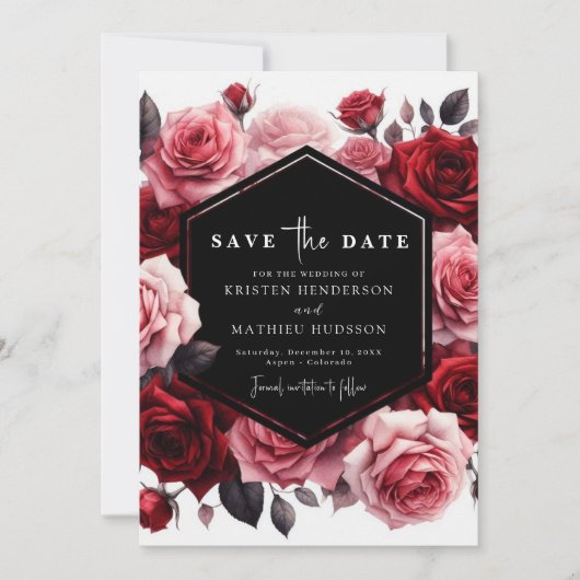 Eenvoudige rustieke Crimson rode bruiloft Save The Date (Voorkant)