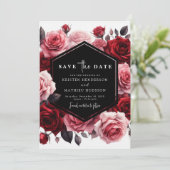 Eenvoudige rustieke Crimson rode bruiloft Save The Date (Staand voorkant)