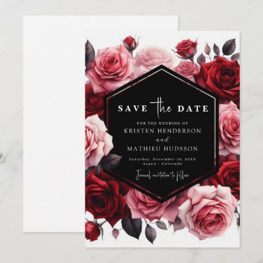 Eenvoudige rustieke Crimson rode bruiloft Save The Date (Voorkant / Achterkant)