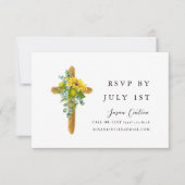 Eenvoudige Rustieke Cross Baptism RSVP-kaart RSVP Kaartje (Voorkant)