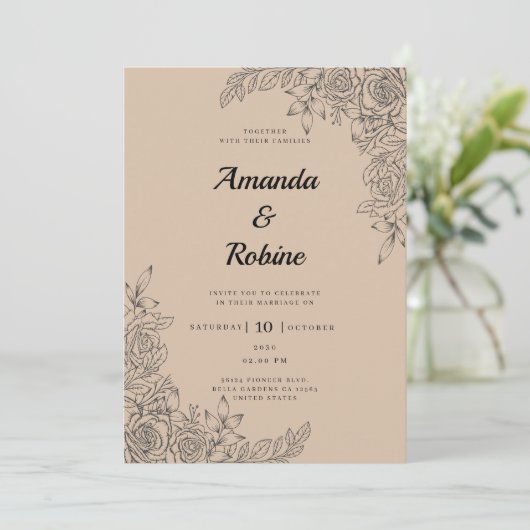 Eenvoudige rustieke elegante moderne bruiloft kaart (Staand voorkant)