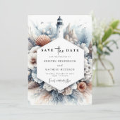 Eenvoudige rustieke elegantie vuurtoren bruiloft save the date (Staand voorkant)