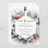 Eenvoudige rustieke elegantie vuurtoren bruiloft save the date (Voorkant / Achterkant)