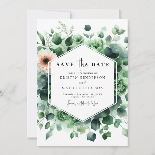 Eenvoudige rustieke eucalyptus digitale bruiloft save the date (Voorkant)
