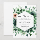 Eenvoudige rustieke eucalyptus digitale bruiloft save the date (Voorkant / Achterkant)