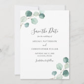 Eenvoudige rustieke eucalyptus groen elegante brui save the date (Voorkant)