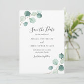 Eenvoudige rustieke eucalyptus groen elegante brui save the date (Staand voorkant)