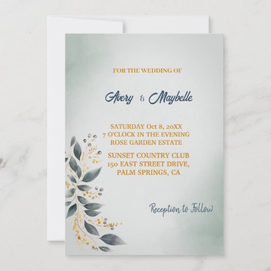 Eenvoudige rustieke eucalyptus verlaat bruiloft ui kaart (Achterkant)