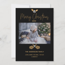Eenvoudige rustieke goud en zwart foto Vrolijk ker Feestdagenkaart