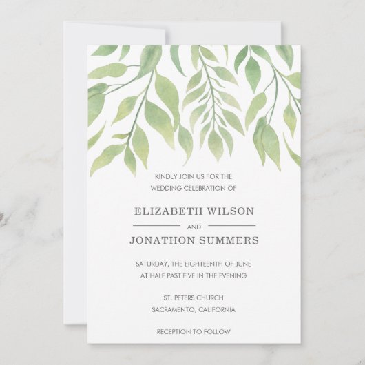 Eenvoudige rustieke groen elegante bruiloft kaart (Voorkant)