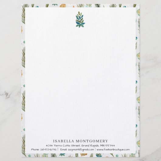 Eenvoudige Rustieke Groene Elementen | Monogram Br Briefhoofd (Voorkant)