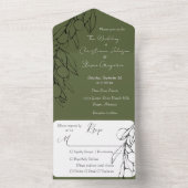 Eenvoudige rustieke groene en zwarte olijftak all in one uitnodiging (Binnen)