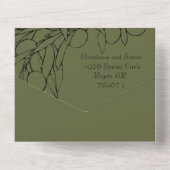 Eenvoudige rustieke groene en zwarte olijftak all in one uitnodiging (Achterkant)