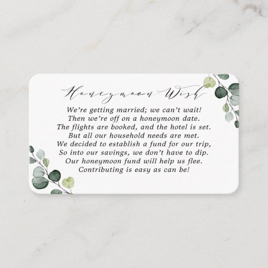 Eenvoudige Rustieke Groene Eucalyptus Huwelijksrei Informatiekaartje (Voorkant)