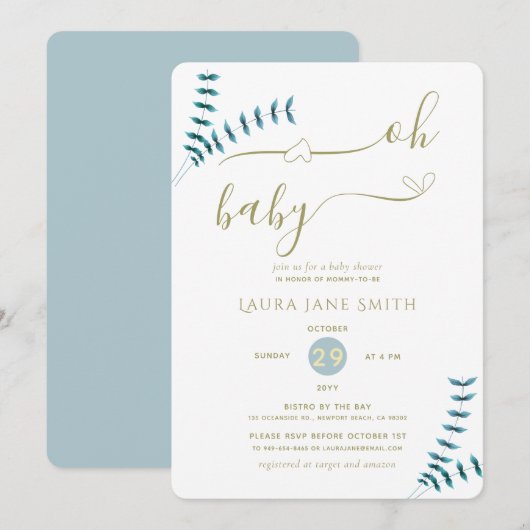 Eenvoudige Rustieke Groene Geslachtsneutrale Baby  Kaart (Voorkant / Achterkant)