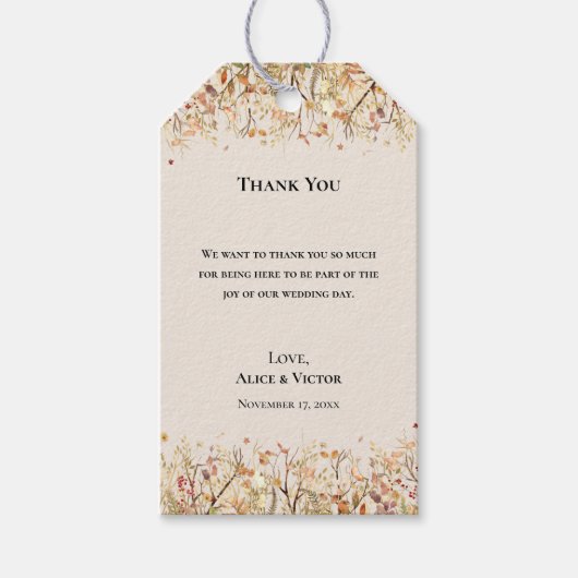 Eenvoudige rustieke Herfst Beige bruiloft Dank u Cadeaulabel (Voorkant)