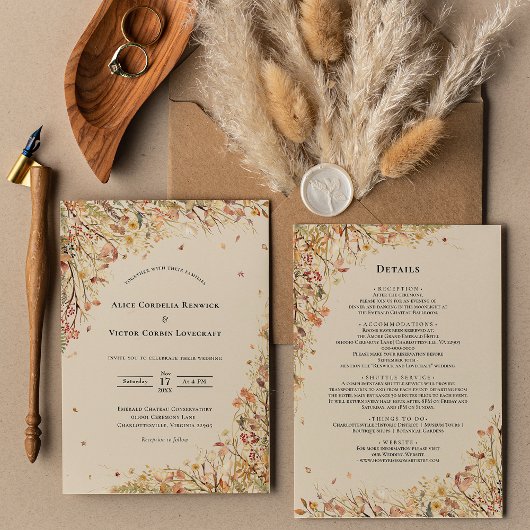 Eenvoudige rustieke Herfst Beige bruiloft Details Kaart