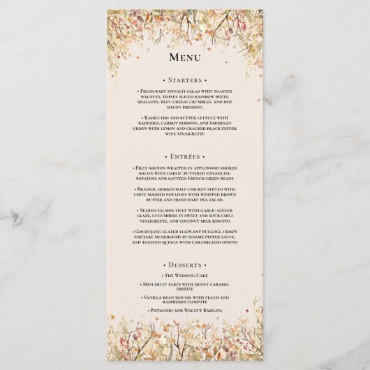 Eenvoudige rustieke Herfst Beige bruiloft Flat Men Menu (Voorkant)