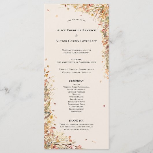 Eenvoudige rustieke Herfst Beige bruiloft Flat Programmakaart (Voorkant)