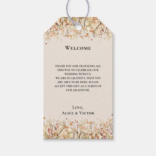 Eenvoudige rustieke Herfst Beige bruiloft Welkom Cadeaulabel (Voorkant)