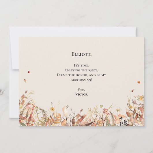 Eenvoudige rustieke Herfst Beige Groomsman Voorste Kaart (Achterkant)