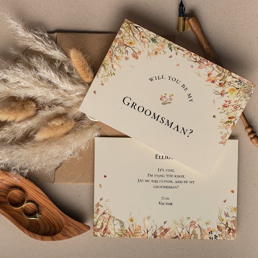 Eenvoudige rustieke Herfst Beige Groomsman Voorste Kaart