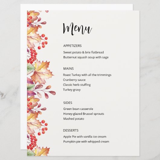 Eenvoudige rustieke Herfst Border Thanksgiving Din (Voorkant / Achterkant)