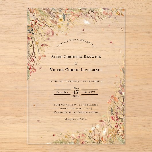 Eenvoudige rustieke herfst bruiloft acryl uitnodigingen (Voorkant)