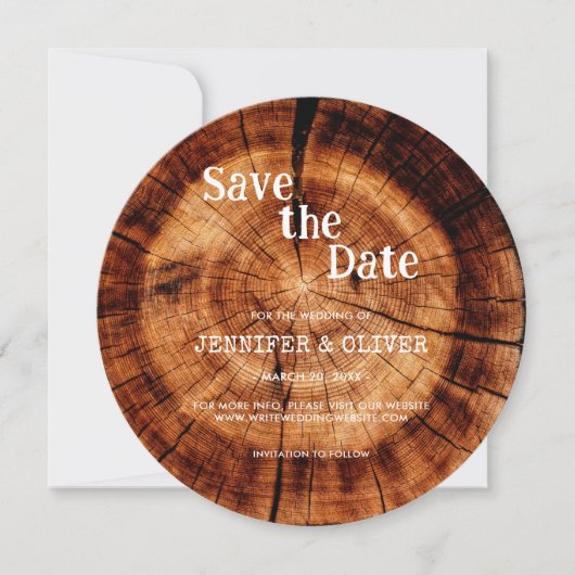 Eenvoudige rustieke hout boom schors bruiloft save the date (Voorkant)