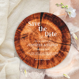 Eenvoudige rustieke hout boom schors bruiloft save the date