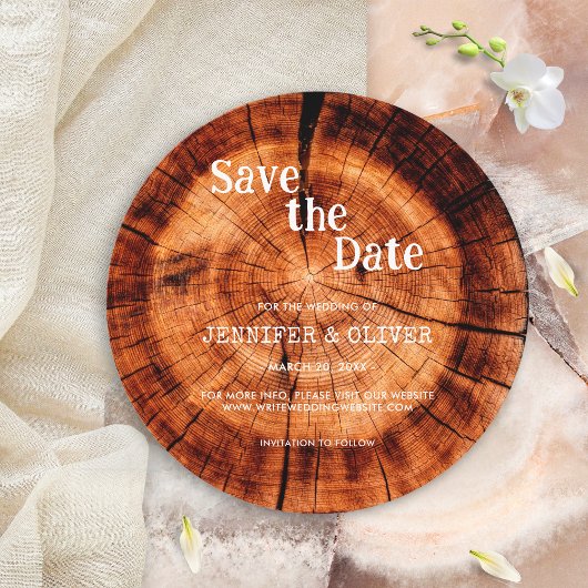 Eenvoudige Rustieke Houten Boomstam Bruiloft Save The Date