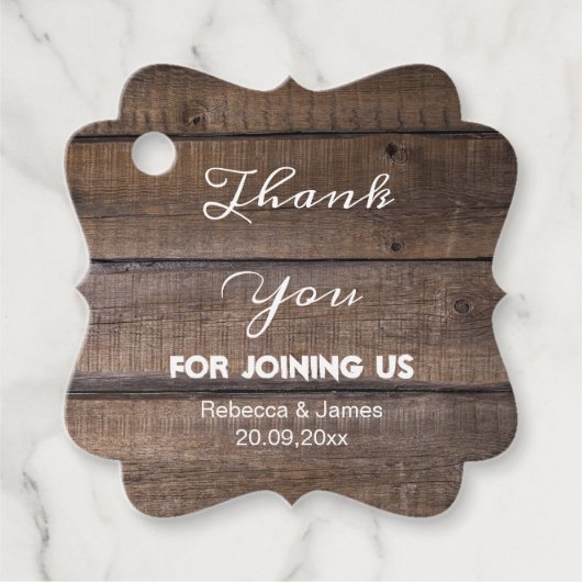 Eenvoudige rustieke houten bruiloft dank u Favor T Bedankjes Labels (Voorkant)
