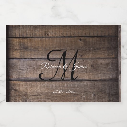 Eenvoudige rustieke houten bruiloft gepersonalisee likeurfles etiket (Enkel label)
