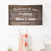 Eenvoudige rustieke houten bruiloft welkom achterg spandoek (Insitu)