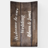 Eenvoudige rustieke houten bruiloft welkom achterg spandoek (Verticaal)