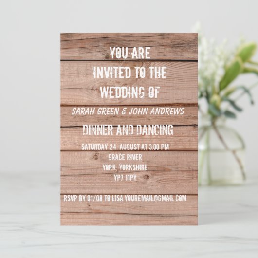 Eenvoudige Rustieke Houten Eiken Huwelijksuitnodig Kaart (Staand voorkant)
