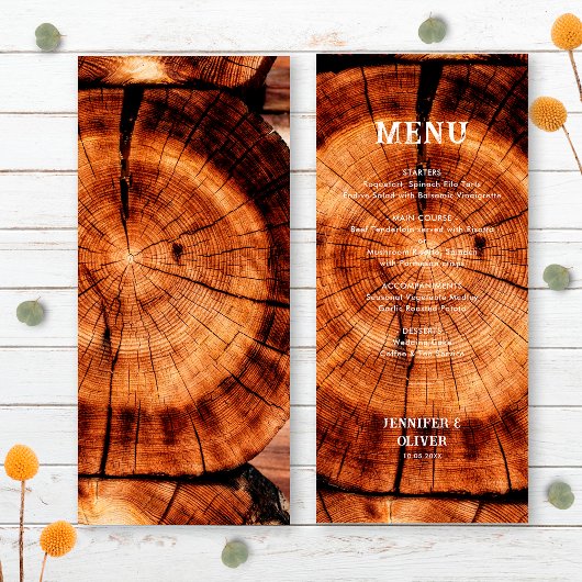 Eenvoudige Rustieke Houten Schijf Bruiloft Menu