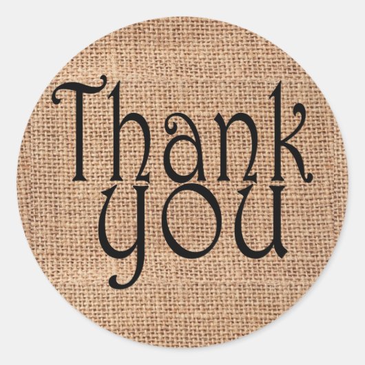 Eenvoudige rustieke jute print dank u ronde sticker (Voorkant)