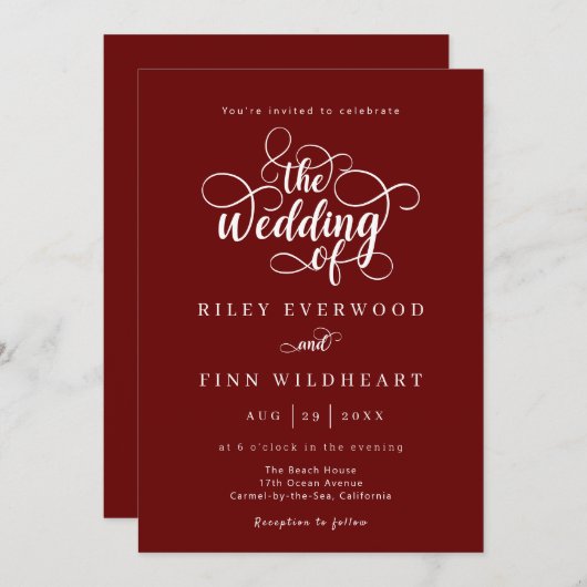 Eenvoudige rustieke kalligrafie bruiloft uitnodigi kaart (Voorkant / Achterkant)