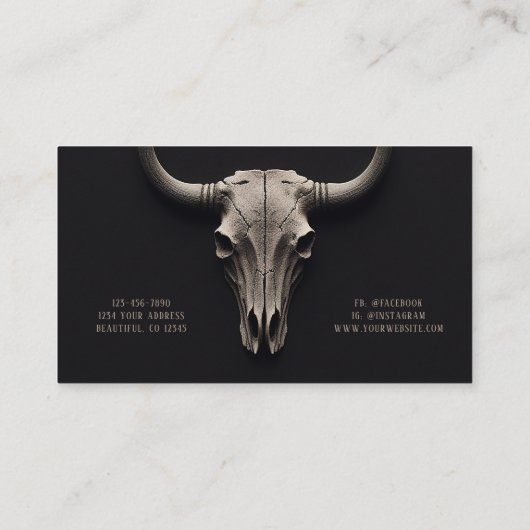 Eenvoudige rustieke Koe schedel zuidwestelijk West Visitekaartje (Achterkant)