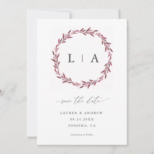 Eenvoudige Rustieke Mauve Moderne Groene Save The  Save The Date (Voorkant)