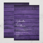 Eenvoudige rustieke Paarse houten bruiloft Kaart (Voorkant / Achterkant)