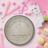 Eenvoudige rustieke pompoen Friendsgiving Handgesc Papieren Bordje (Feest)