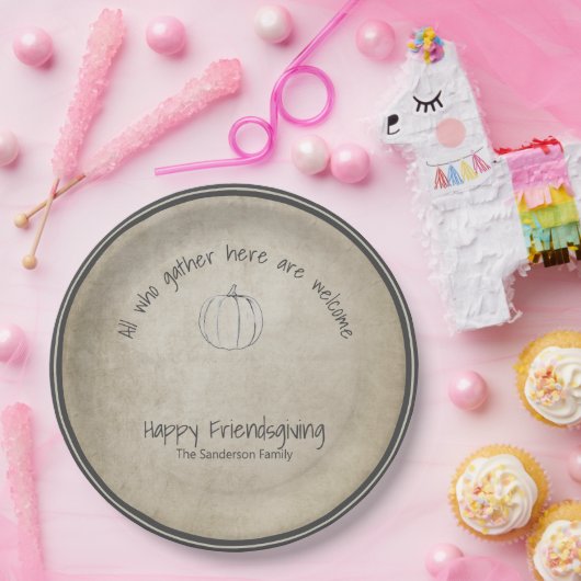 Eenvoudige rustieke pompoen Friendsgiving Handgesc Papieren Bordje (Feest)