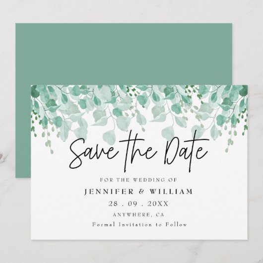 Eenvoudige rustieke Sage Groene Eucalyptus Save th Kaart (Voorkant / Achterkant)