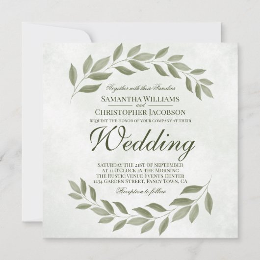 Eenvoudige rustieke tuin bladeren sage groene brui kaart (Voorkant)